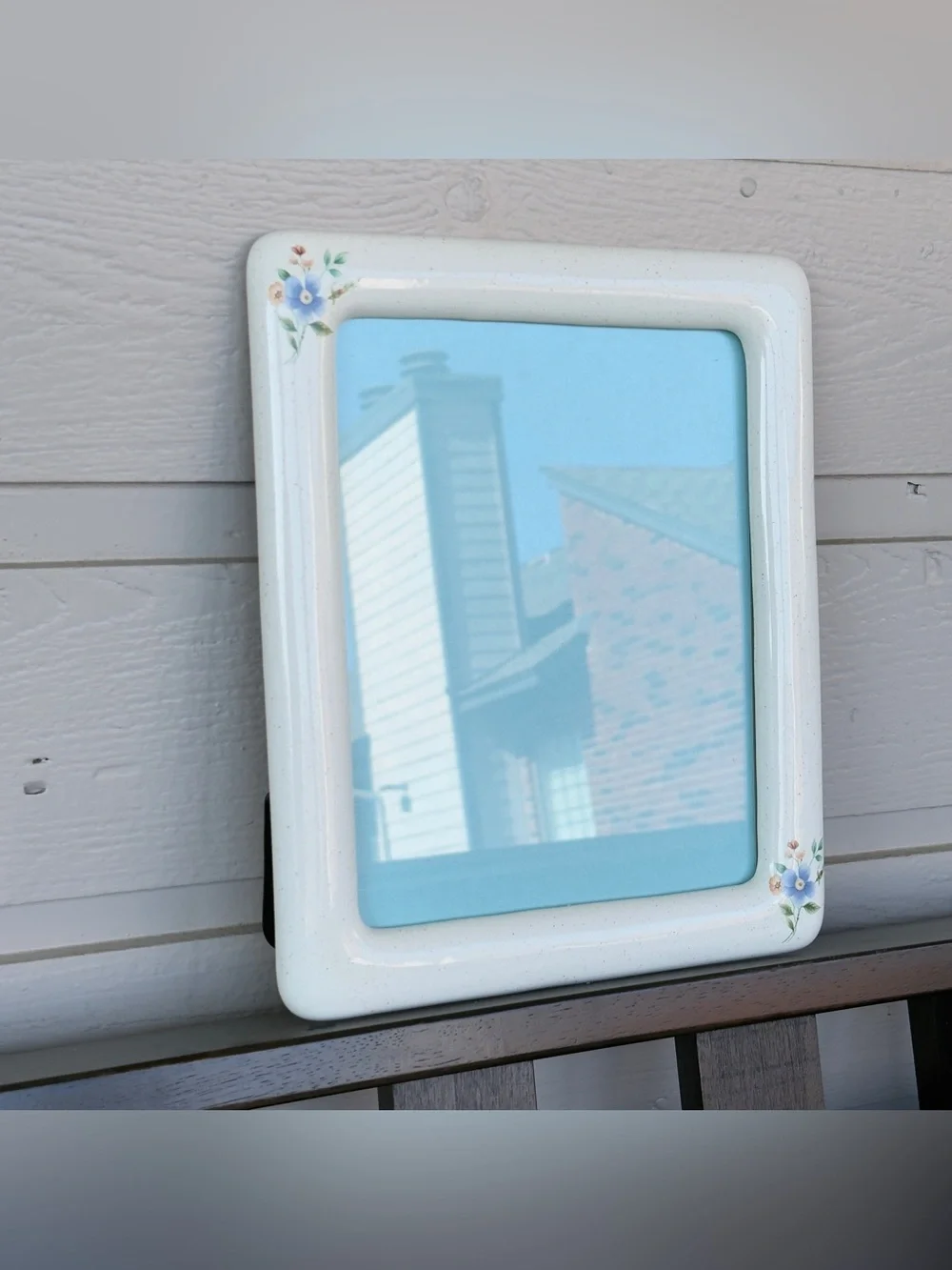 Vintage Glossy White Ceramic Picture Frame, Large Floral 1970s Cottagecore Frame
